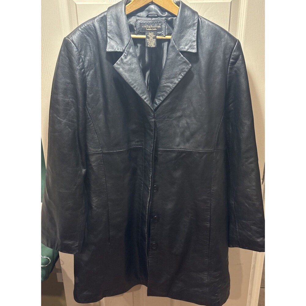 Croft & Barrow Women’s XL Black Lambskin Leather Blazer Jacket Button Front